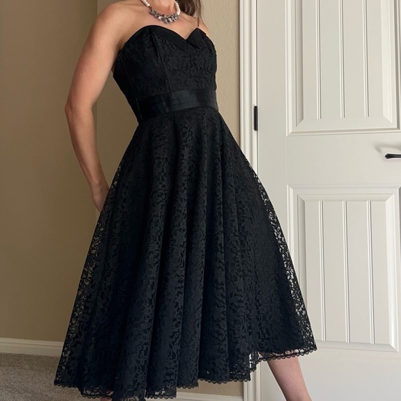 1980's Gunne Sax 50's Style Strapless Black Lace Cocktail Party Dress - Picture 16 of 16